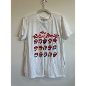 The Rolling Stones International Flags Tongue Logo White Graphic T-Shirt Mens M